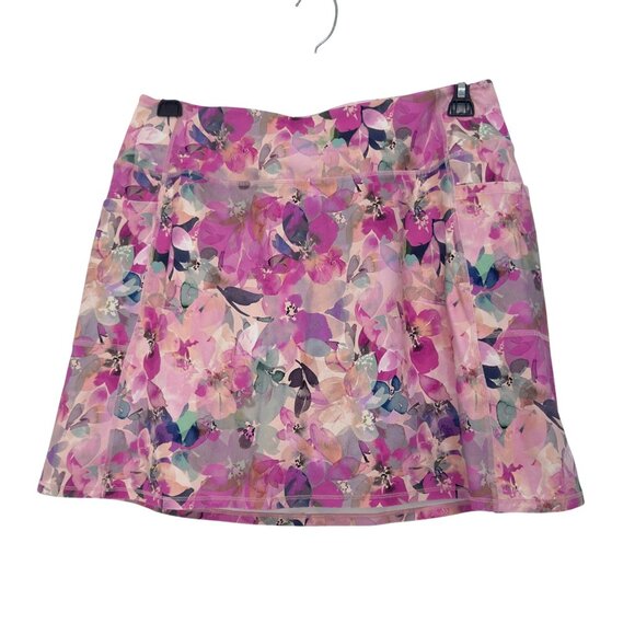 SKECHERS Pink Floral Pattern Athletic Skort With Built-In Shorts Size XL - Picture 2 of 10